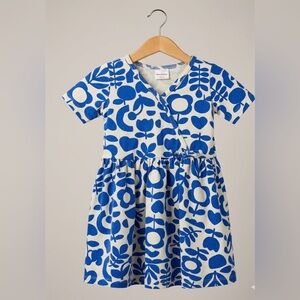 Hanna Andersson Girls Floral Faux Wrap Dress Size 4 100cm Blue White